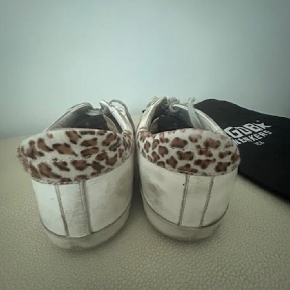 GOLDEN GOOSE SUPERSTAR SNEAKERS - WHITE WITH LEOPARD BACK AND ZEBRA STAR, SZ 38 - Picture 4 of 4